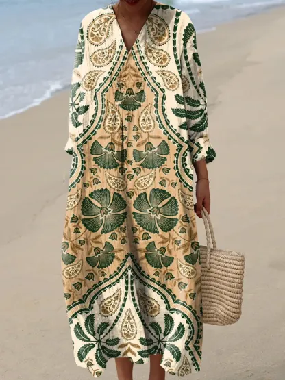 Women's Abstract Pattern Art Print Cotton Dress - Series9