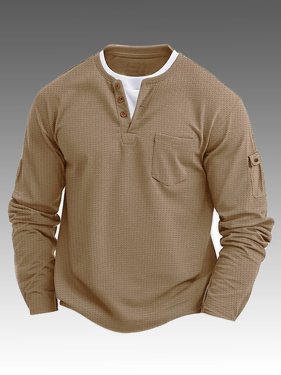 Men's Casual Fake Two Piece Double Layer V-neck Long Sleeved Bottoming Shirt