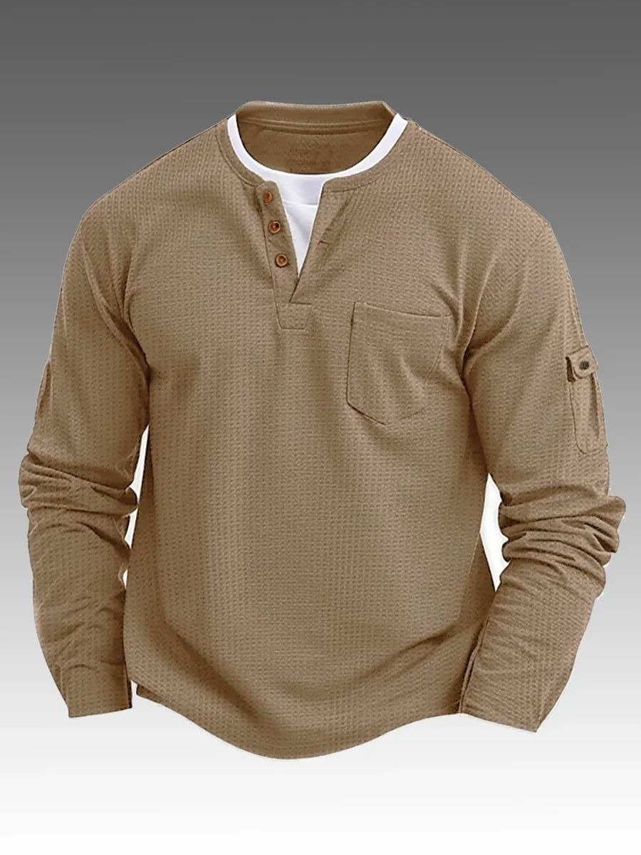 Men's Casual Fake Two Piece Double Layer V-neck Long Sleeved Bottoming Shirt