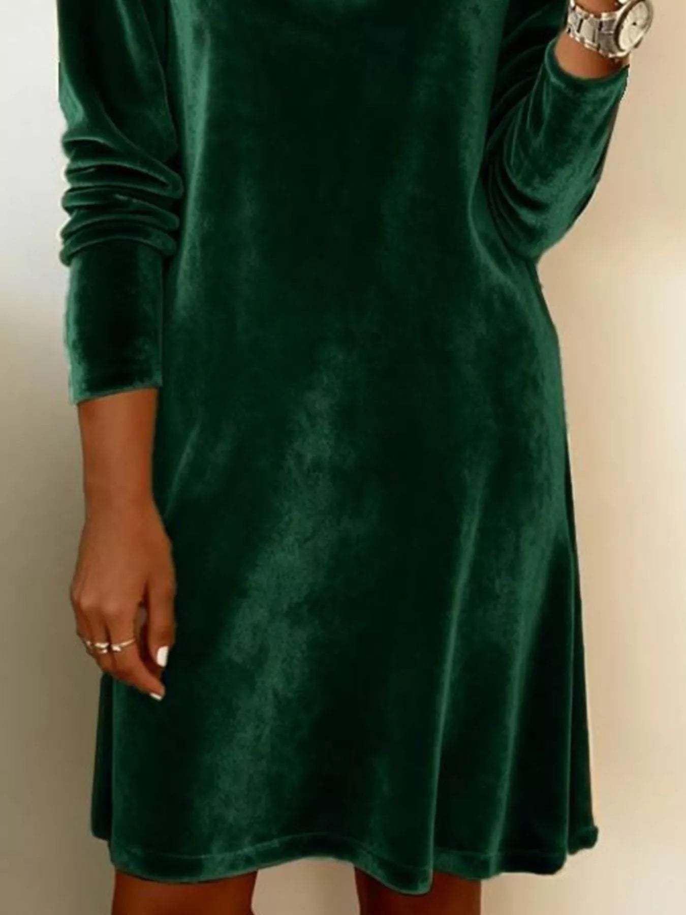  Elegant Velvet Cowl Neck Long Sleeve Mini Dress