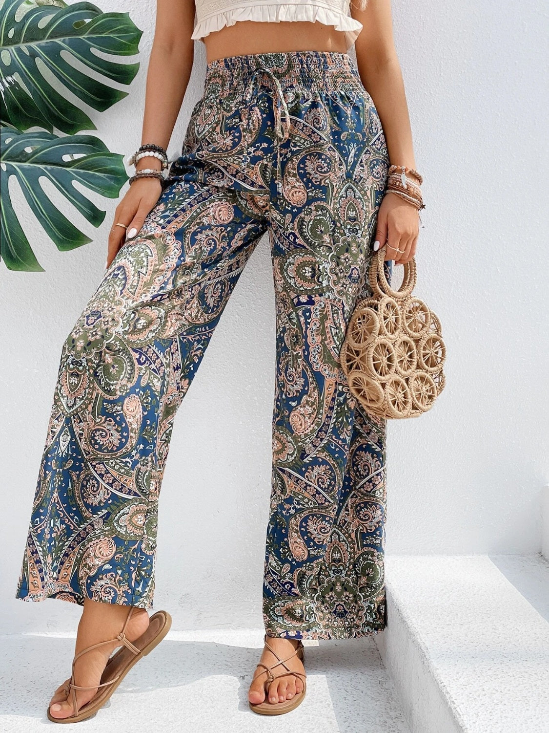 Vintage Print Wide-Leg Pants for Women - Casual Spring/Summer Style