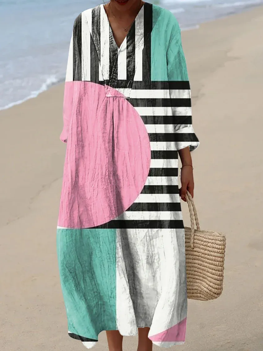 Women's Abstract Pattern Art Print Cotton Dress - Series9