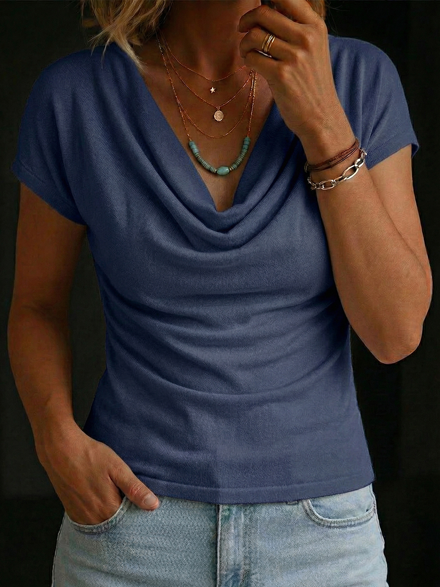 Women's Cotton Short-sleeve Cowl-neck Top