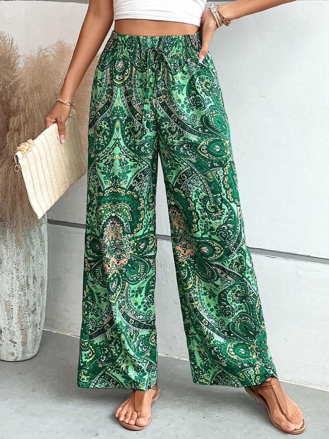 Vintage Print Wide-Leg Pants for Women - Casual Spring/Summer Style