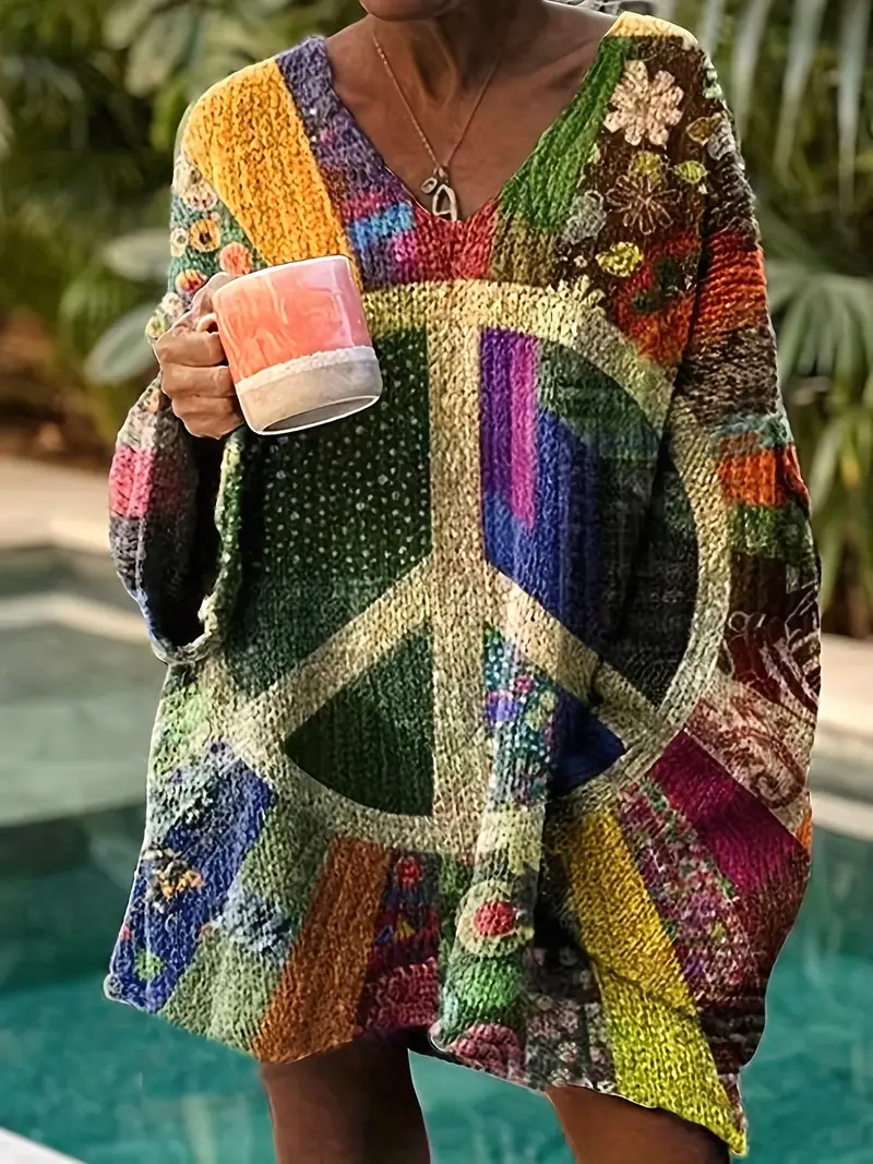 Women's Elegant Vintage Floral Knitted Pullover Loose Top