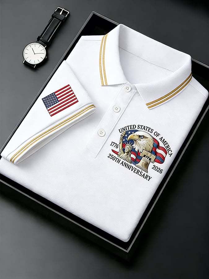 Men's Retro 250th Anniversary of the United States Print  Independence Day Cross Print Polo Shirt