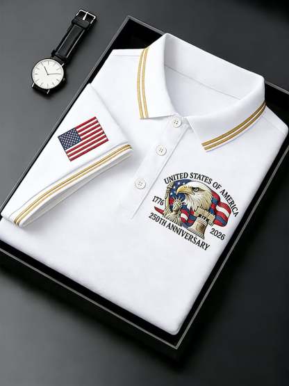 Men's Retro 250th Anniversary of the United States Print  Independence Day Cross Print Polo Shirt