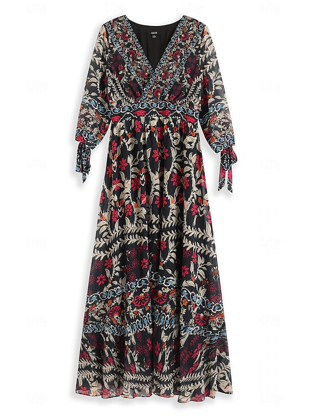 Women's Bohemian Maxi Dress V-Neck