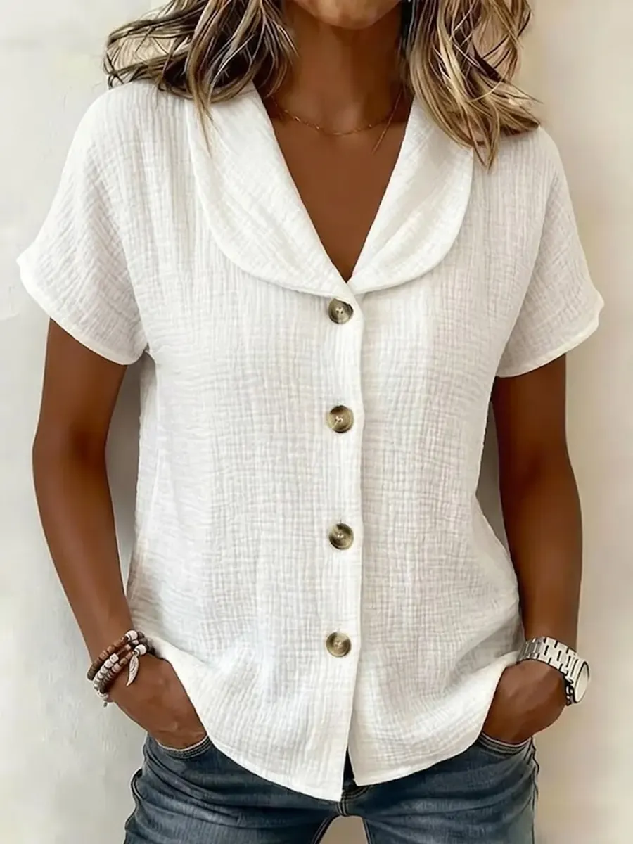 Simple Button-decorated Cotton And Linen Shirt