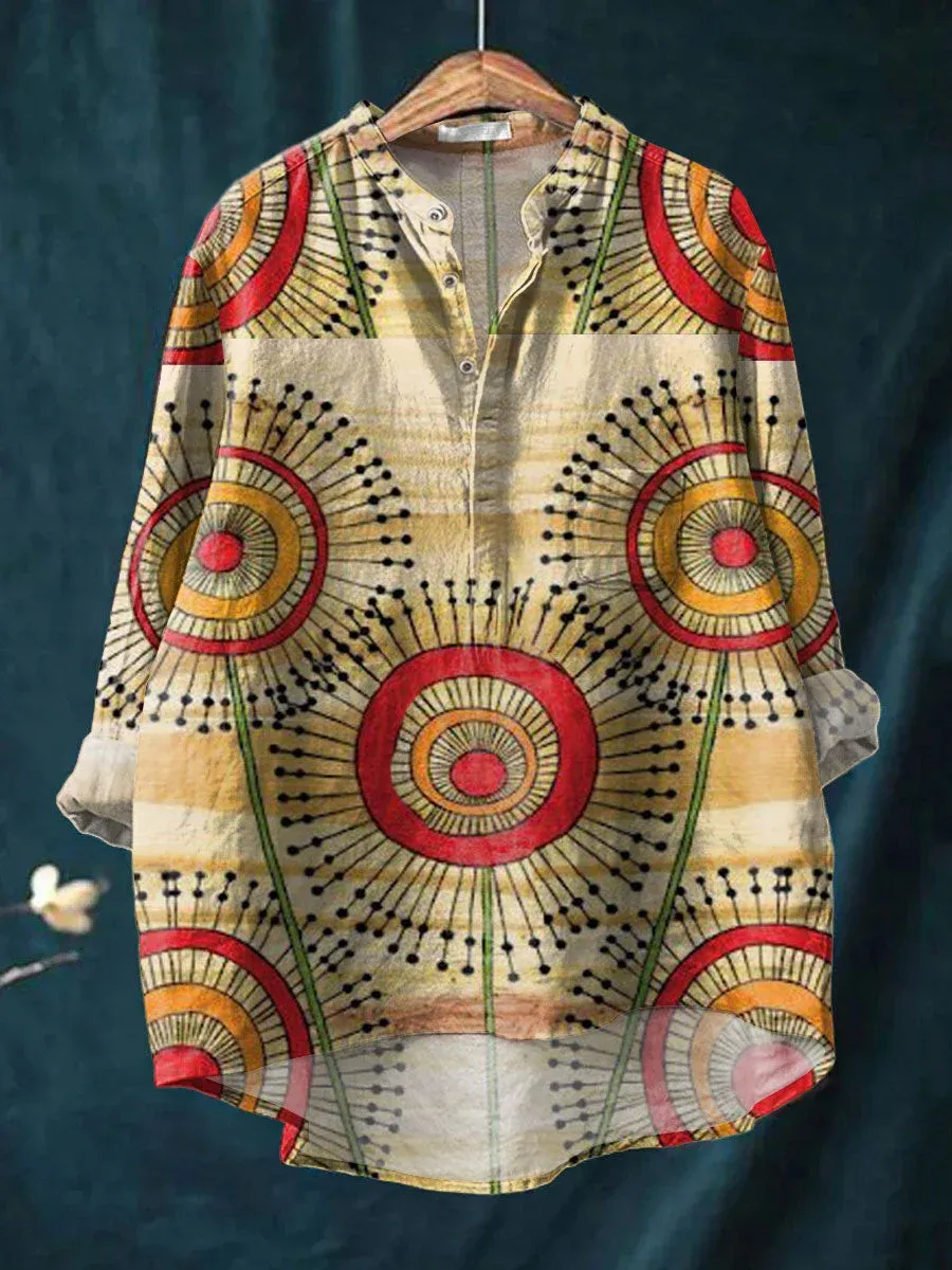 Women's Vintage Art Print Casual Long Sleeve Comfortable Cotton Shirt