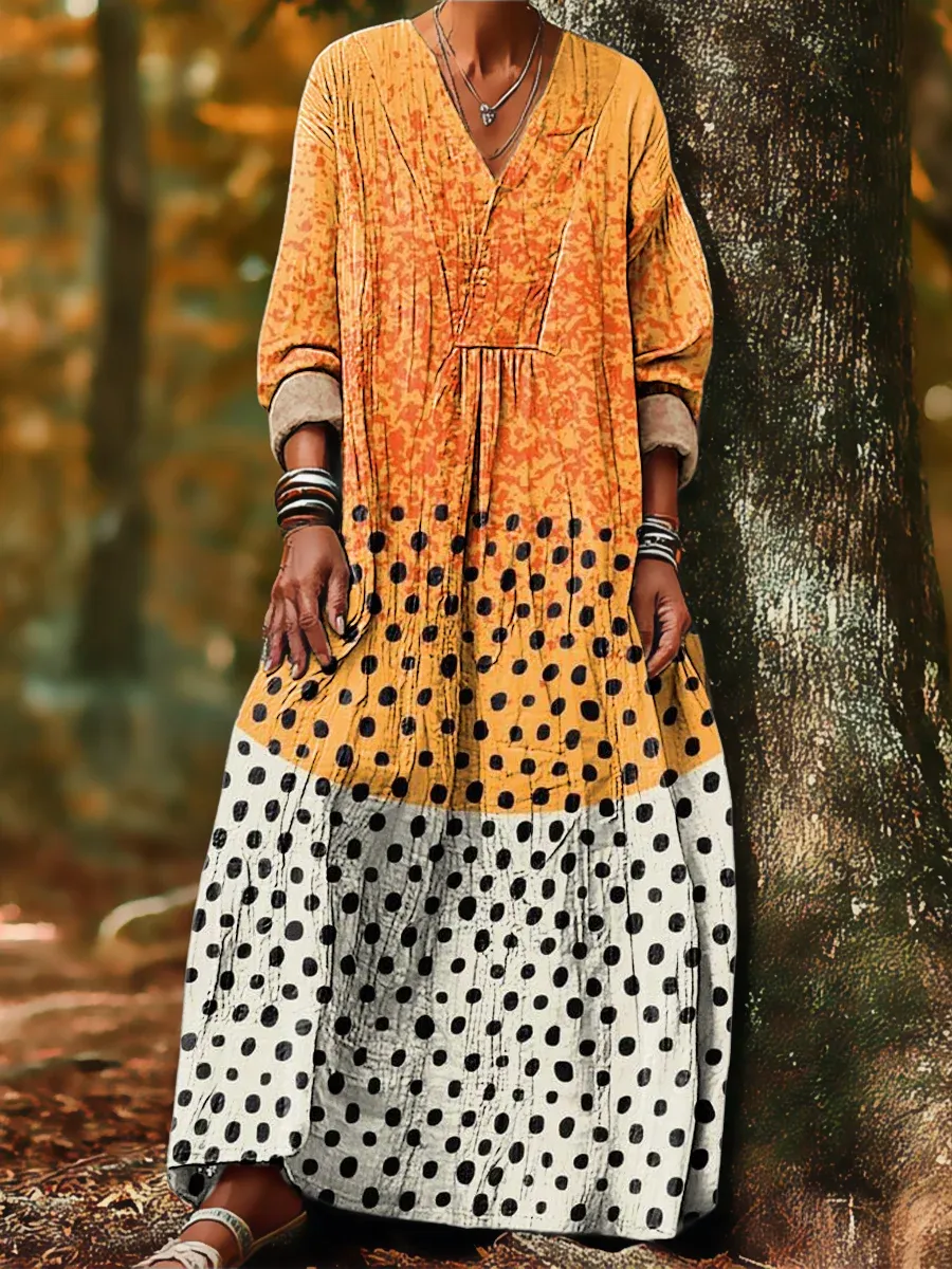 Women's Cotton Vintage Abstract Geometric Art Print Dress