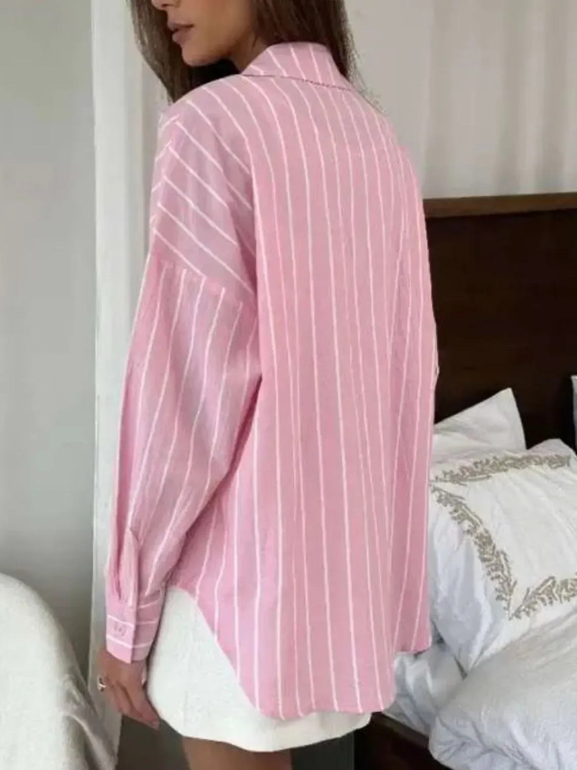 Striped Collared Neck Long Sleeve Shirt