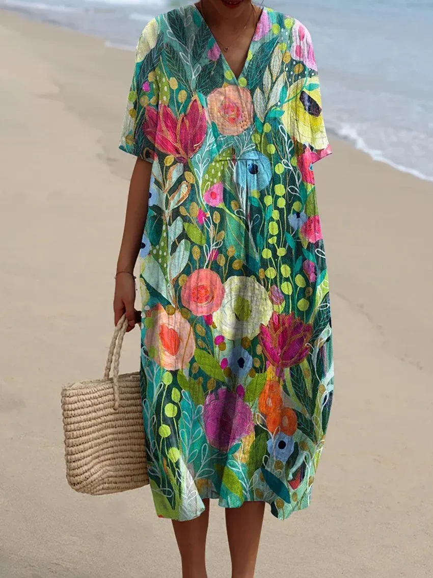 Women's Vintage Abstract Geometry Art Print Dress