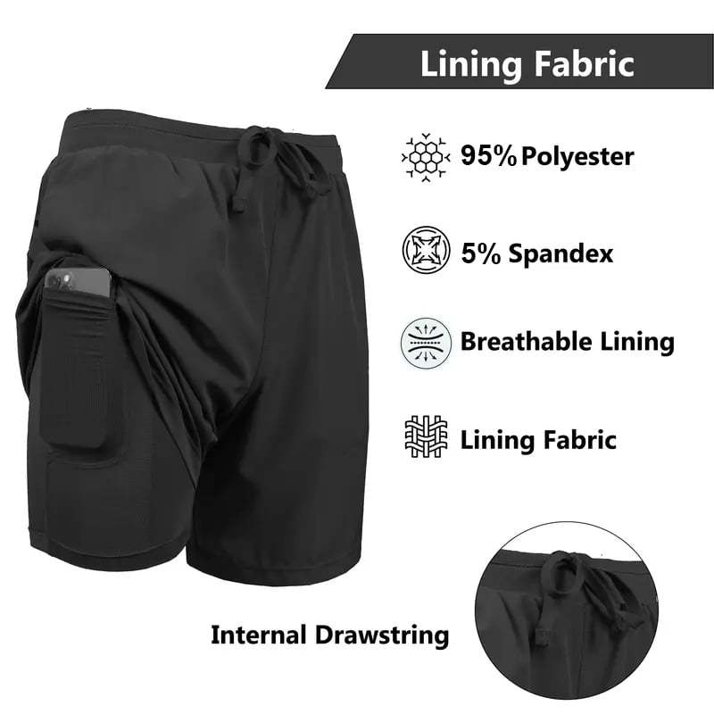 3-Pack Men's 2 in 1 Stretch Active Quick Dry Gym Running Shorts With Liner