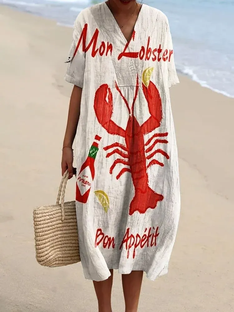 Women's Vintage Abstract Art Print Elegant Flowing Dress