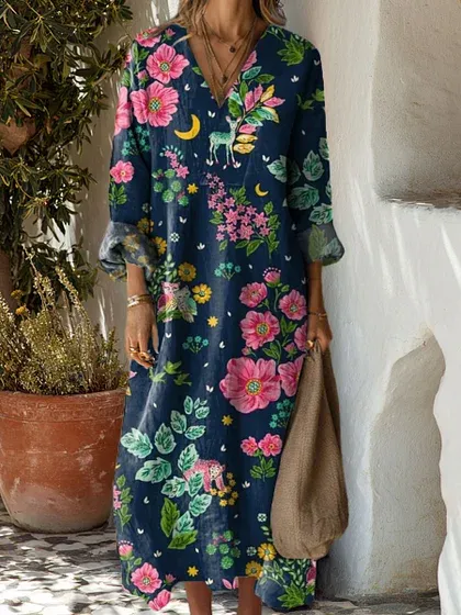 [Copy]Women's Cotton Vintage Abstract Geometric Art Print Dress