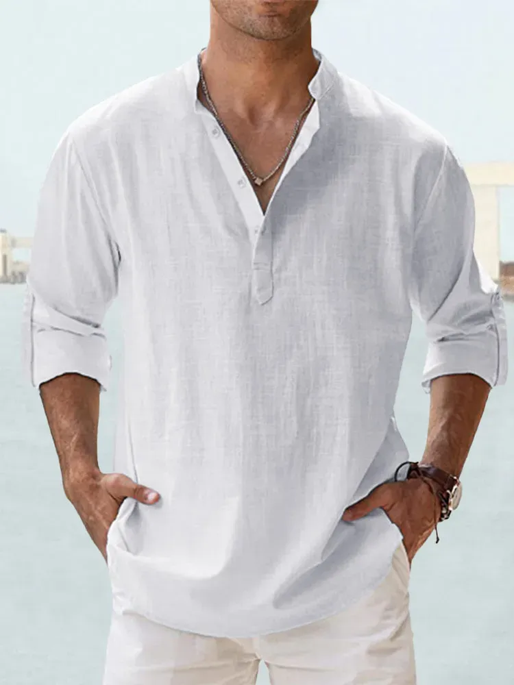 Men's Summer Cotton Linen Casual Long Sleeve Shirt