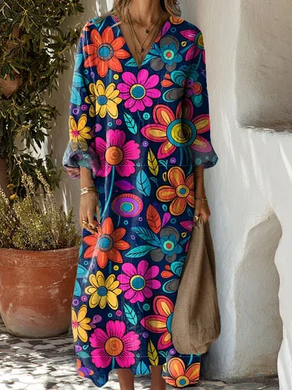 [Copy]Women's Cotton Vintage Abstract Geometric Art Print Dress