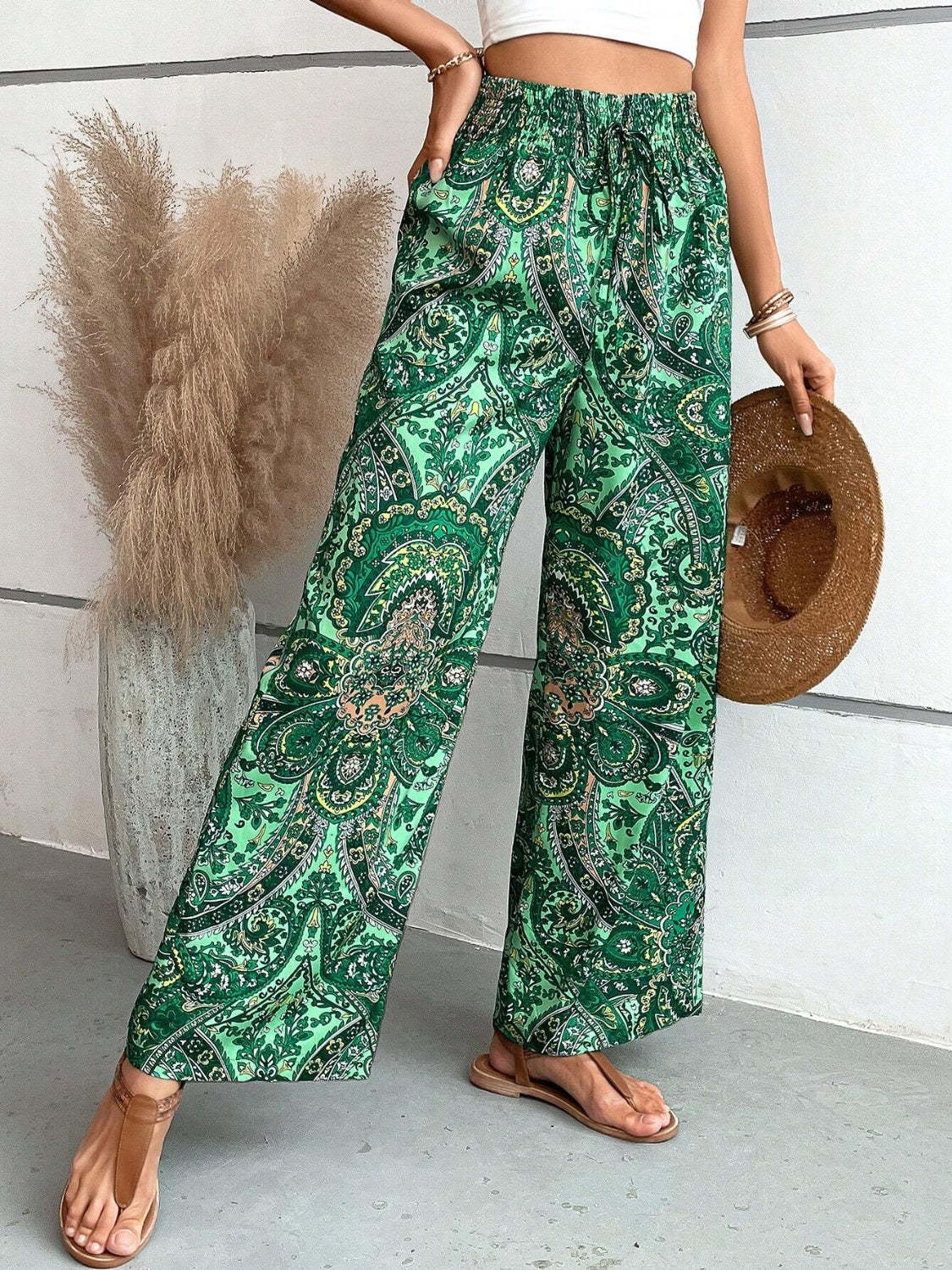 Vintage Print Wide-Leg Pants for Women - Casual Spring/Summer Style