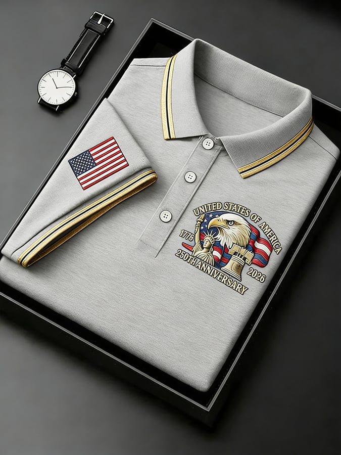 Men's Retro 250th Anniversary of the United States Print  Independence Day Cross Print Polo Shirt