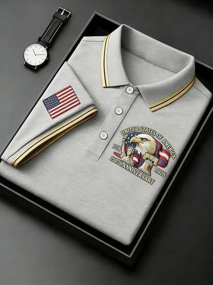Men's Retro 250th Anniversary of the United States Print  Independence Day Cross Print Polo Shirt