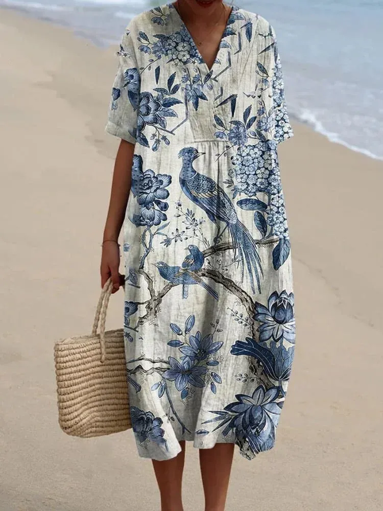 Women's Vintage Abstract Art Print Elegant Flowing Dress