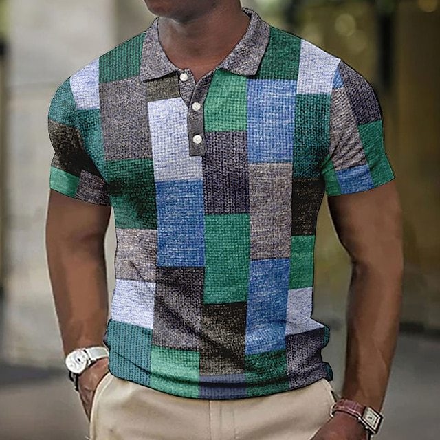 Men's Plaid Waffle Polo Shirts
