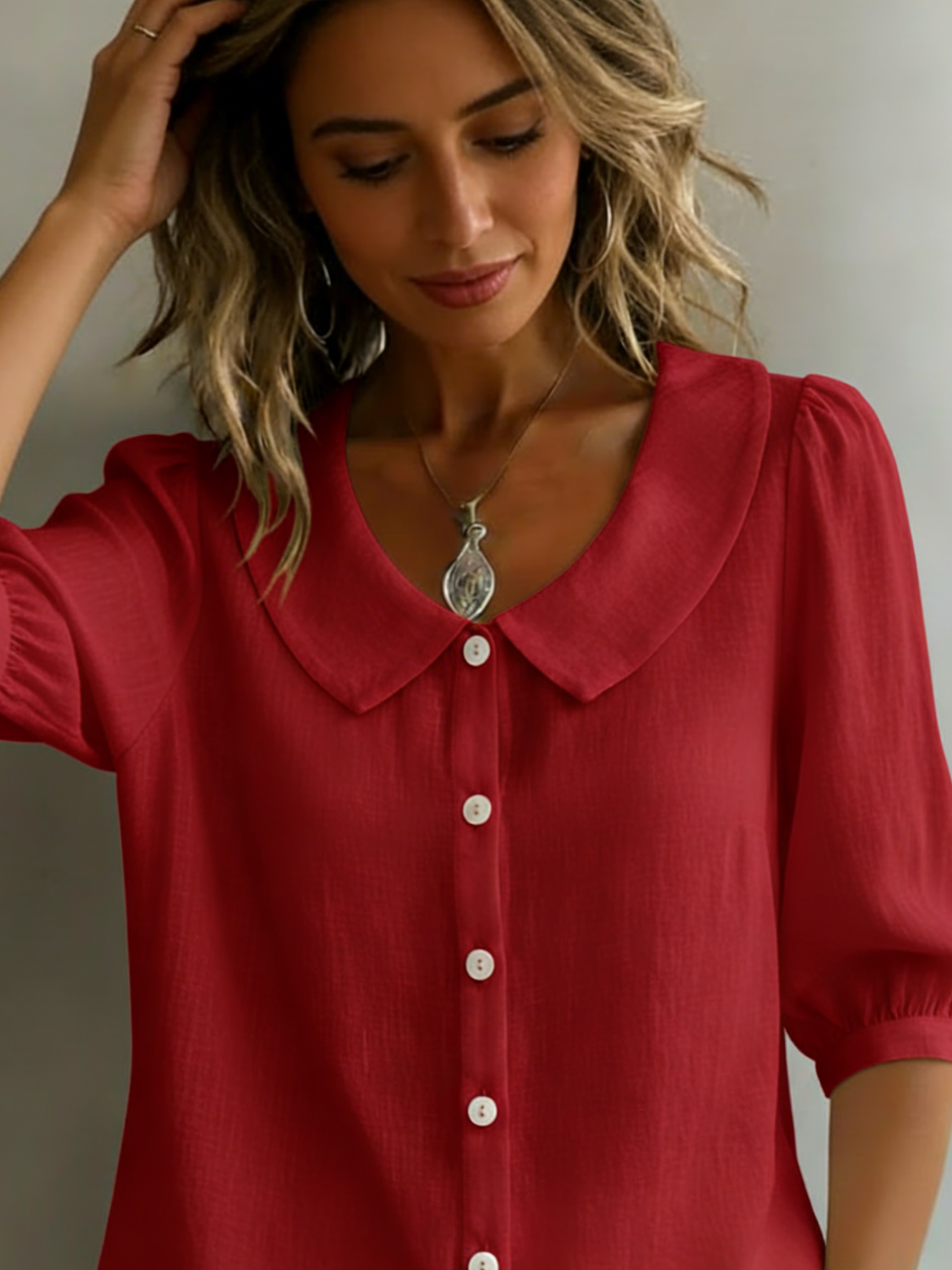 Retro Peter Pan Collar Button-up Cotton Shirt