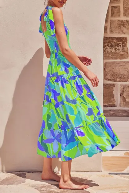 Stylish Floral Long Spaghetti Strap Dress