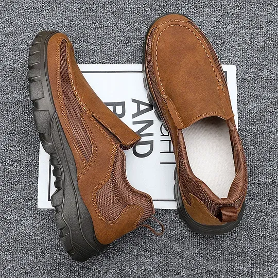  Men's Orthopedic Genuine Leather Shoes for Diabetics, Arch Support Hiking Shoes for Plantar Fasciitis