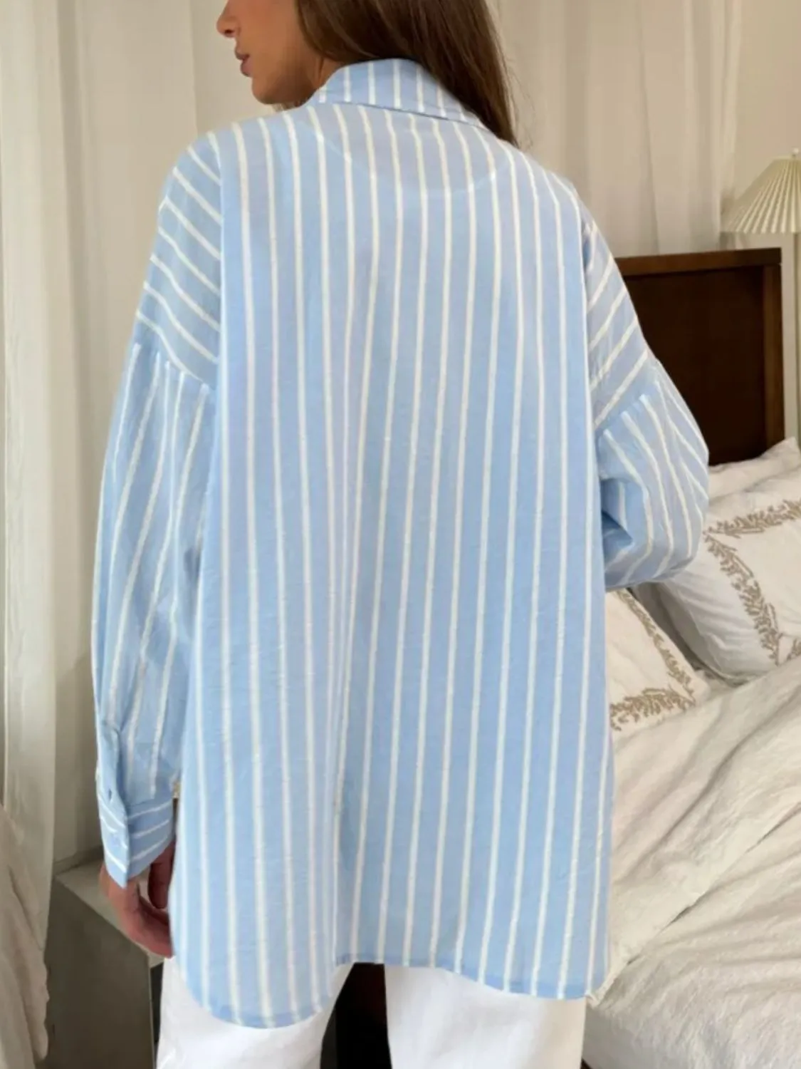 Striped Collared Neck Long Sleeve Shirt