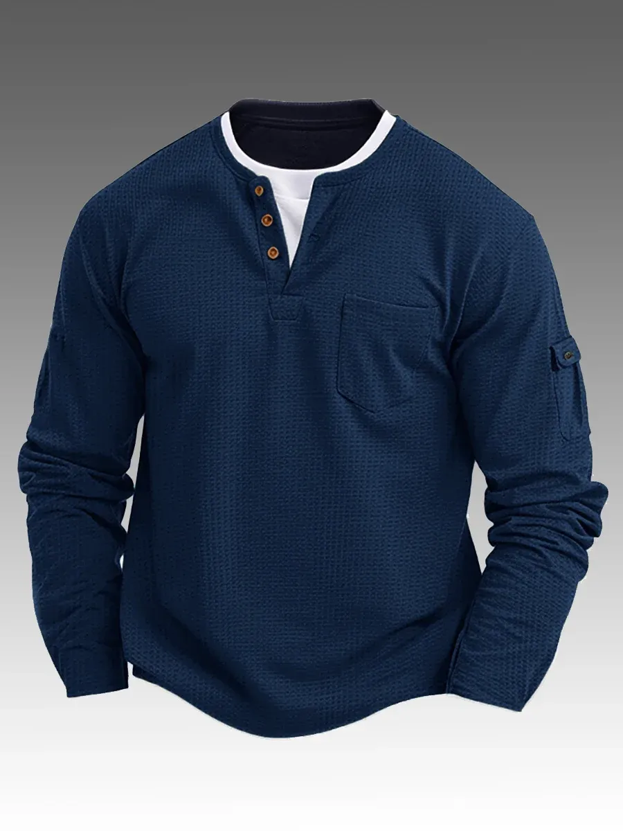 Men's Casual Fake Two Piece Double Layer V-neck Long Sleeved Bottoming Shirt