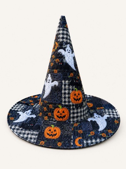 Spooky Ghost Halloween Handcrafted Quilted Witch Hat