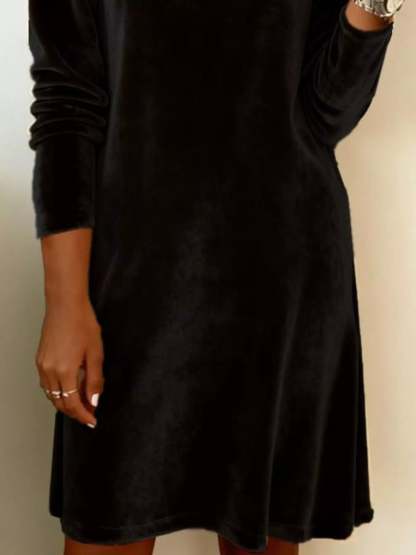  Elegant Velvet Cowl Neck Long Sleeve Mini Dress
