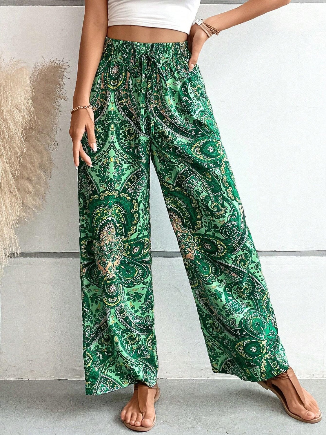 Vintage Print Wide-Leg Pants for Women - Casual Spring/Summer Style