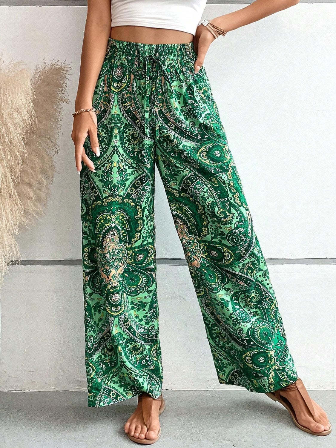 Vintage Print Wide-Leg Pants for Women - Casual Spring/Summer Style