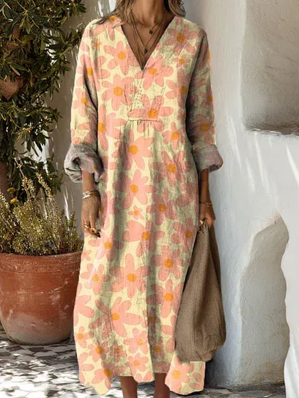 [Copy]Women's Cotton Vintage Abstract Geometric Art Print Dress