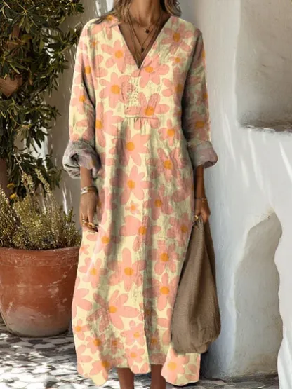 [Copy]Women's Cotton Vintage Abstract Geometric Art Print Dress