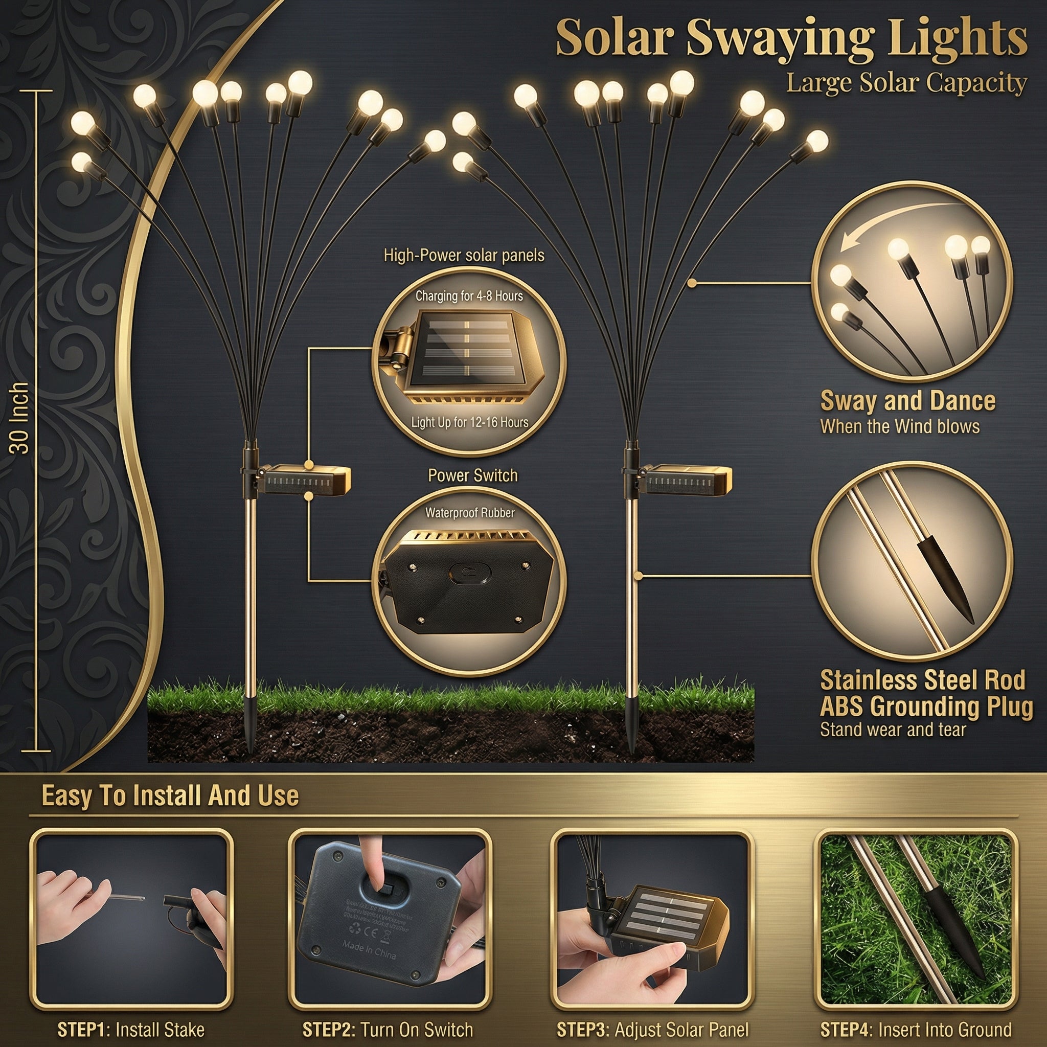 Solar-powered Firefly Swinging Garden Light