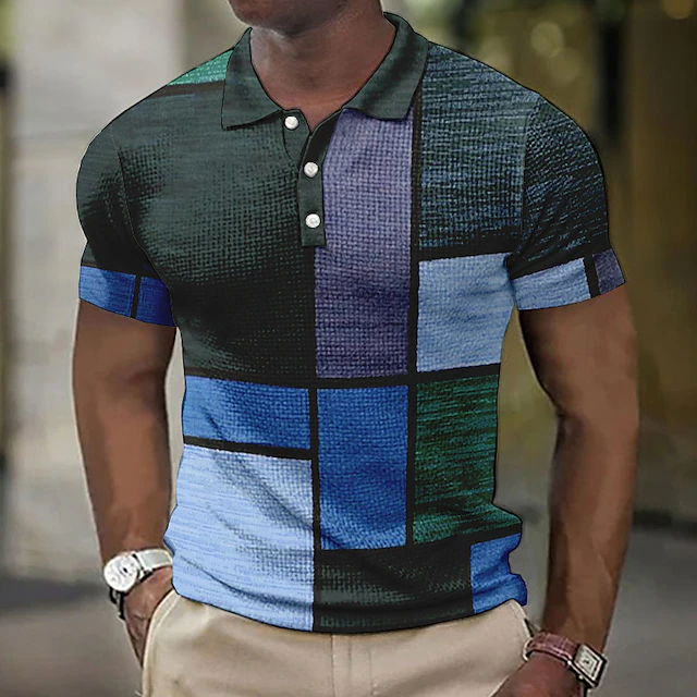 Men's Plaid Waffle Polo Shirts