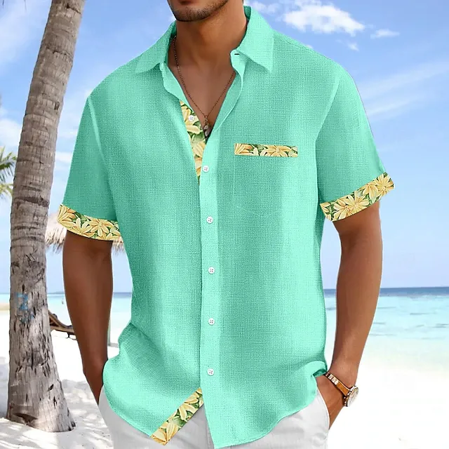 Men's Summer Beach Patchwork Shirt