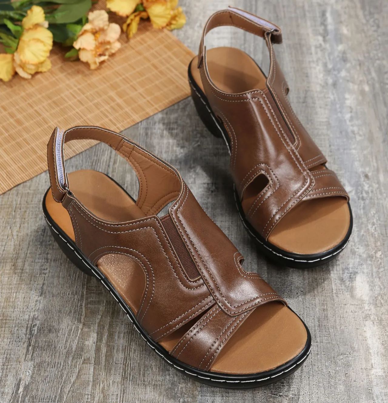 2025 Summer Women Wedge Sandals, Premium Leather Orthopedic Sandals