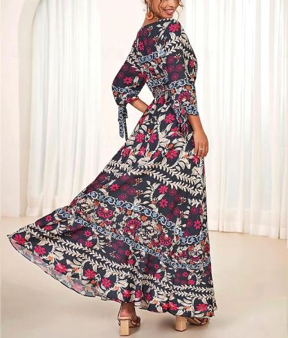 Women's Bohemian Maxi Dress V-Neck