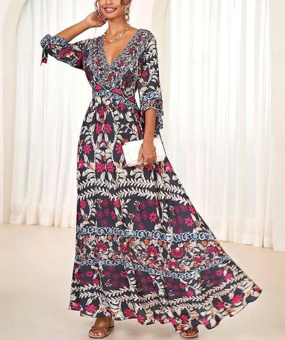 Women's Bohemian Maxi Dress V-Neck