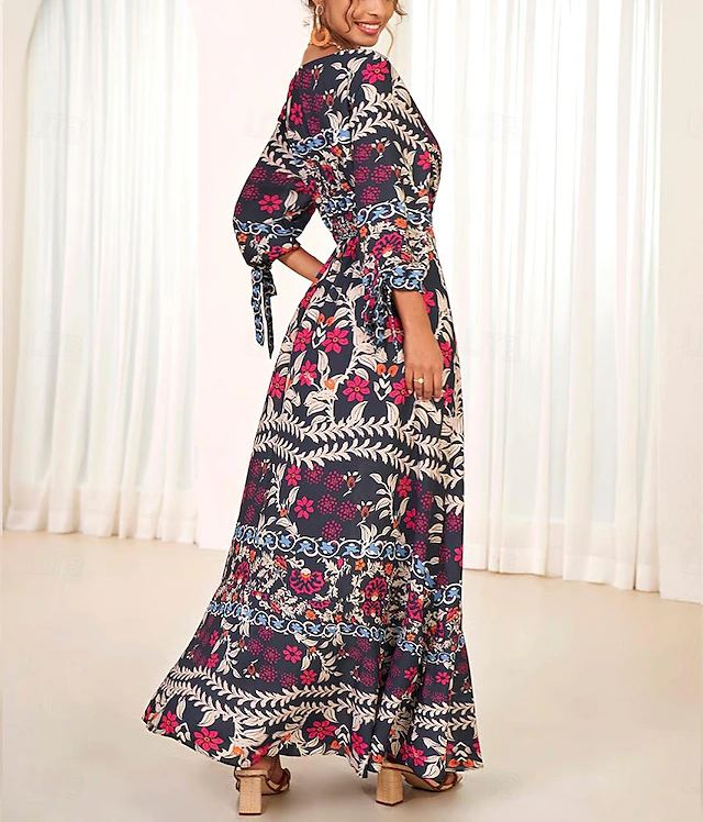 Women's Bohemian Maxi Dress V-Neck