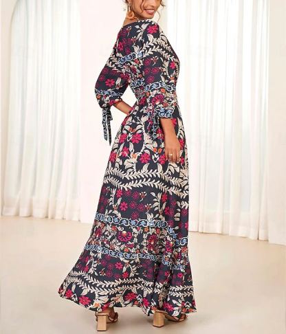 Women's Bohemian Maxi Dress V-Neck