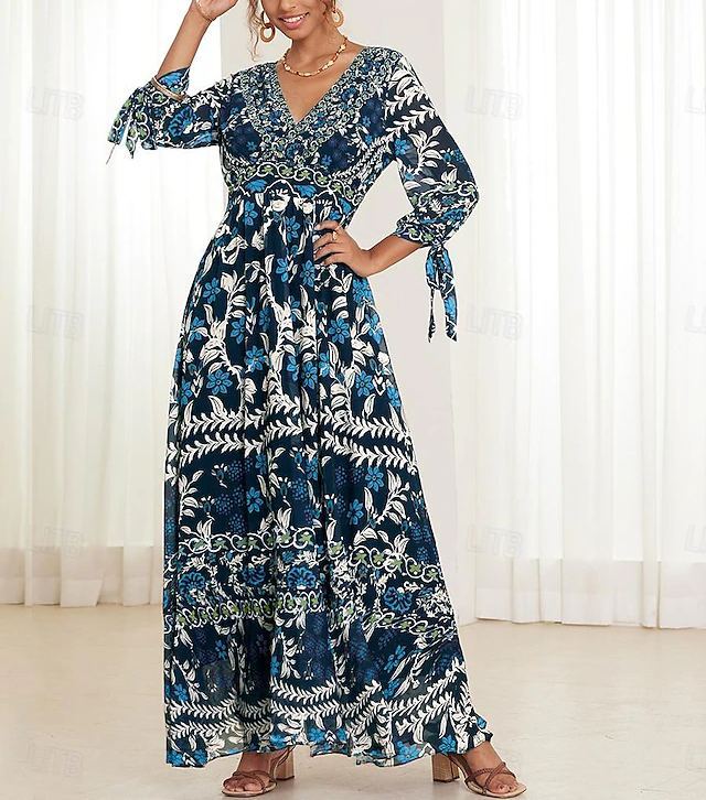 Women's Bohemian Maxi Dress V-Neck