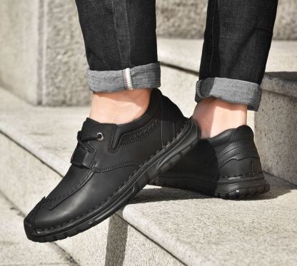 (⏰Last Day 70% OFF🔥)Men's Top-Quality Motorcycle Boots Hand-Stitched Genuine Leather Boots-Wide Toe, Waterproof， Anti-Slip， Anti-Sprain，Suitable for Work, Driving, Hiking