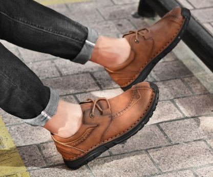 (⏰Last Day 70% OFF🔥)Men's Top-Quality Motorcycle Boots Hand-Stitched Genuine Leather Boots-Wide Toe, Waterproof， Anti-Slip， Anti-Sprain，Suitable for Work, Driving, Hiking