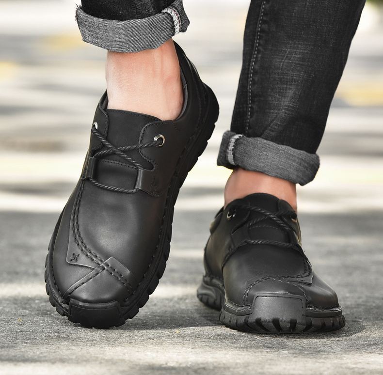 (⏰Last Day 70% OFF🔥)Men's Top-Quality Motorcycle Boots Hand-Stitched Genuine Leather Boots-Wide Toe, Waterproof， Anti-Slip， Anti-Sprain，Suitable for Work, Driving, Hiking